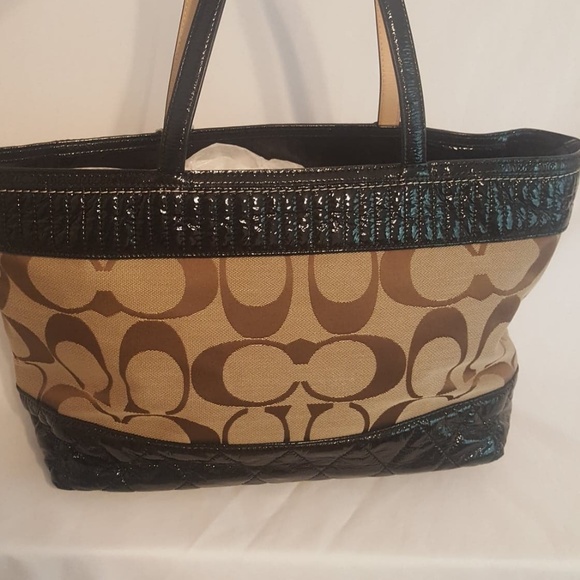 Coach New Poppy Sateen Signature Bonded Tote Zip 18676 - Picture 5 of 5